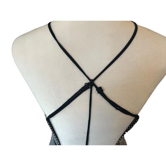 Free People Tabby Cat Fit & Flare Strappy Black/White Striped Peplum Top, Small - Picture 5 of 7